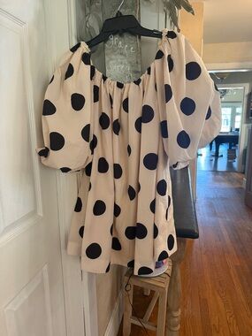 Beige Polka Dot Puff Sleeve Mini Dress